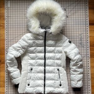 Nautica White Puffer Jacket with Faux Fur Hood